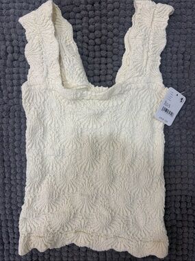 Free People Cream Textured Square Neck Tank